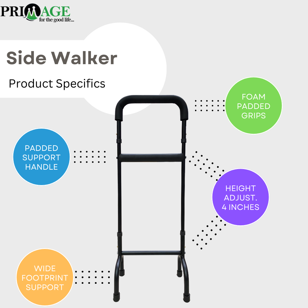Side Walker & Self Standing Cane with Adjustable Height & Anti-Slip Grips