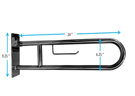 Stainless Steel Wall Mounted Swing-up Toilet Grab Bar Rails 24 Inch