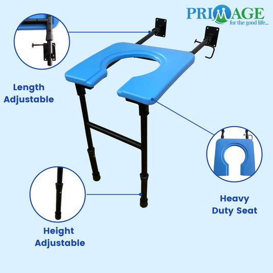 Mild Steel Heavy Duty Height & Length Adjustable Wall Mounted Indian Conversion Commode Chair