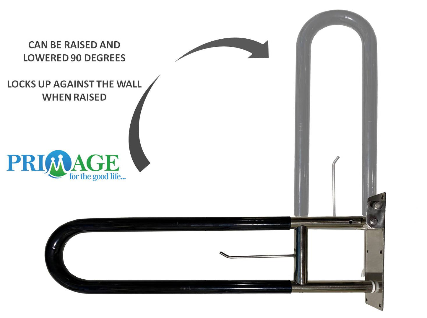 Stainless Steel Swing-up Toilet Grab Bar Rails and Arm Support with Rubber Sleeve - 24 Inch